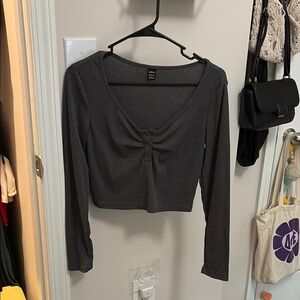 SHEIN Gray Ruched Crop Blouse